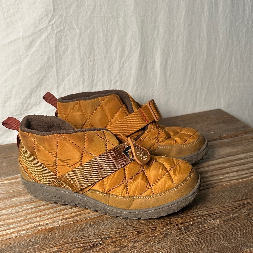 Chaco Quilted Tan Ankle Boots with Strap